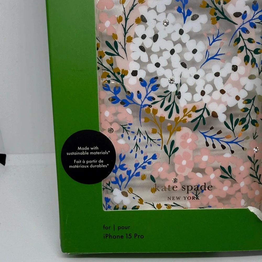 Kate Spade iPhone 15 Pro Case Pink Blue Gold Floral MagSafe NWT